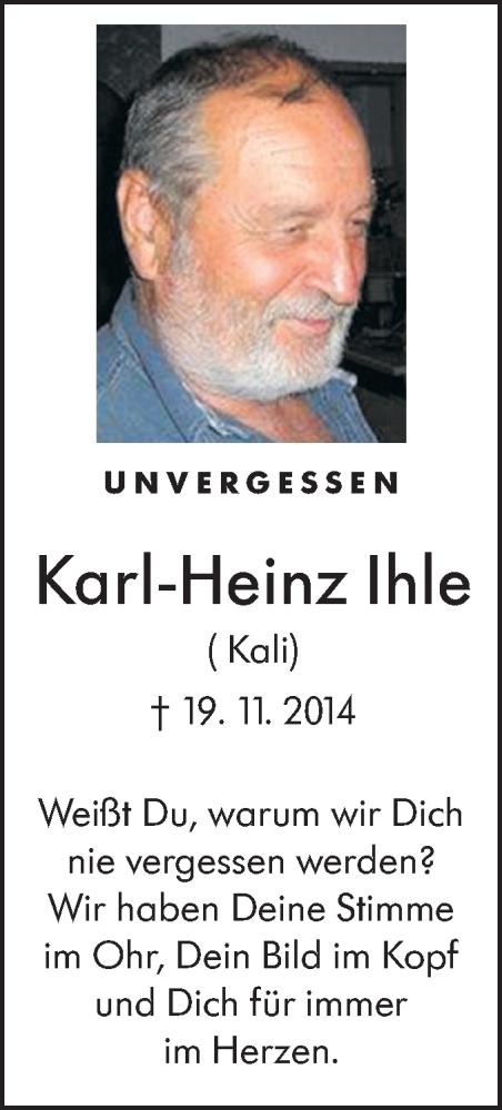 Traueranzeige von Karl-Heinz Ihle von SÜDWEST PRESSE Ausgabe Ulm/Neu-Ulm