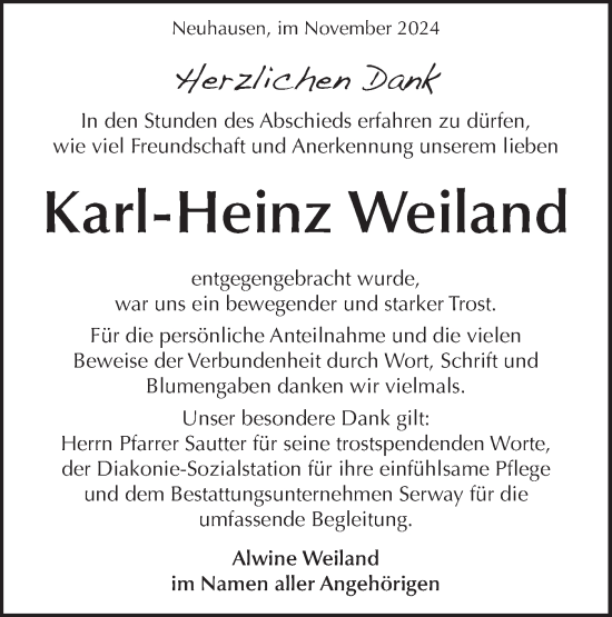 Traueranzeige von Karl-Heinz Weiland von Alb-Bote/Metzinger-Uracher Volksblatt