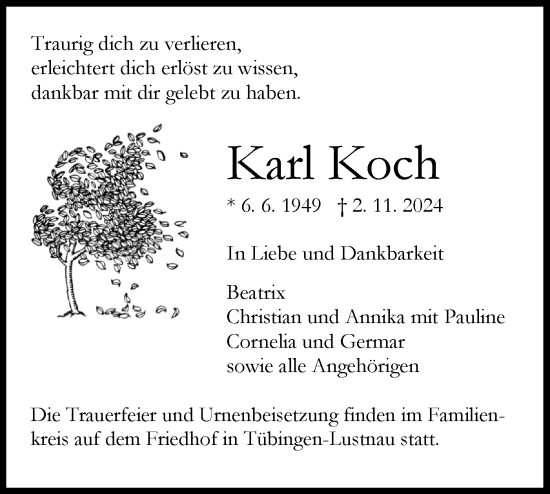 Traueranzeige von Karl Koch von Schwäbische Tagblatt