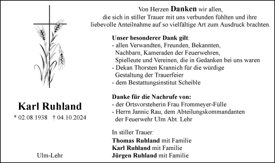 Traueranzeige von Karl Ruhland von SÜDWEST PRESSE Ausgabe Ulm/Neu-Ulm