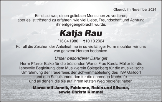 Traueranzeige von Katja Rau von Rundschau Gaildorf