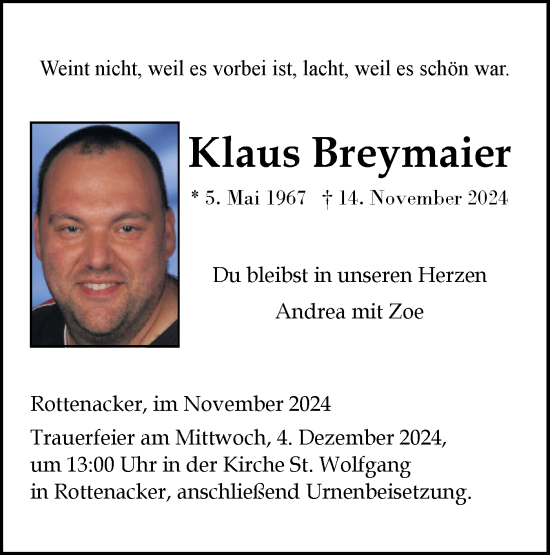 Traueranzeige von Klaus Breymaier von Ehinger Tagblatt