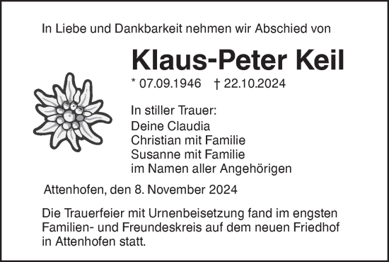 Traueranzeige von Klaus-Peter Keil von SÜDWEST PRESSE Ausgabe Ulm/Neu-Ulm