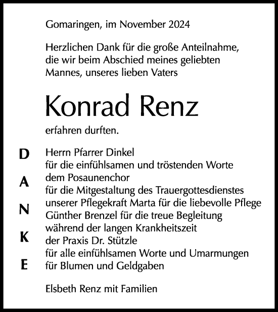 Traueranzeige von Konrad Renz von Schwäbische Tagblatt