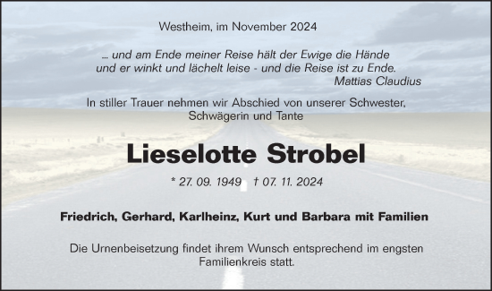 Traueranzeige von Lieselotte Strobel von Haller Tagblatt