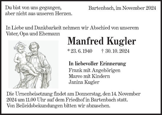 Traueranzeige von Manfred Kugler von NWZ Neue Württembergische Zeitung