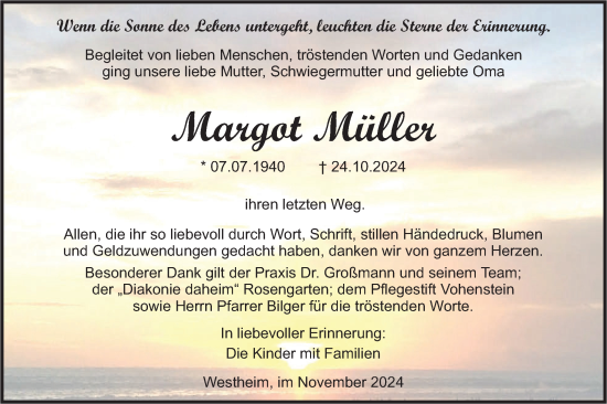 Traueranzeige von Margot Müller von Haller Tagblatt