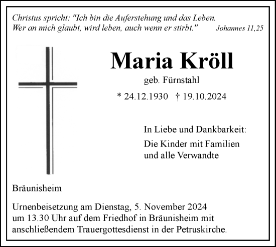 Traueranzeige von Maria Kröll von Geislinger Zeitung