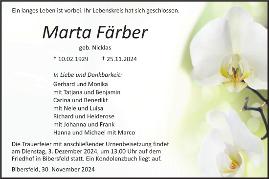 Traueranzeige von Marta Färber von Haller Tagblatt