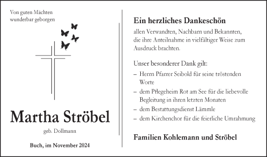 Traueranzeige von Martha Ströbel von Hohenloher Tagblatt