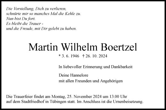 Traueranzeige von Martin Wilhelm Boertzel von Schwäbische Tagblatt