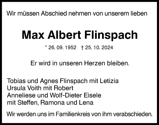 Traueranzeige von Max Albert Flinspach von NWZ Neue Württembergische Zeitung