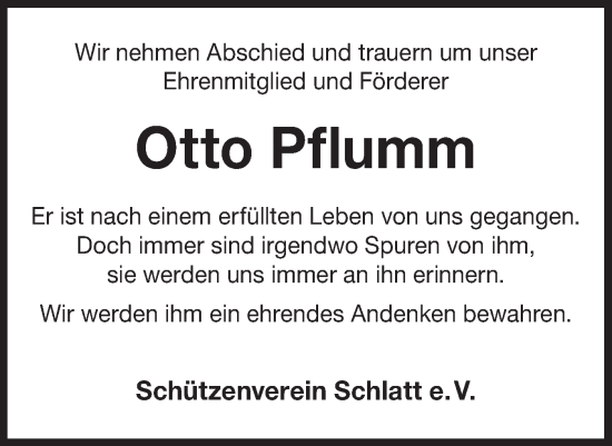 Traueranzeige von Otto Pflumm von SÜDWEST PRESSE Zollernalbkreis/Hohenzollerische Zeitung