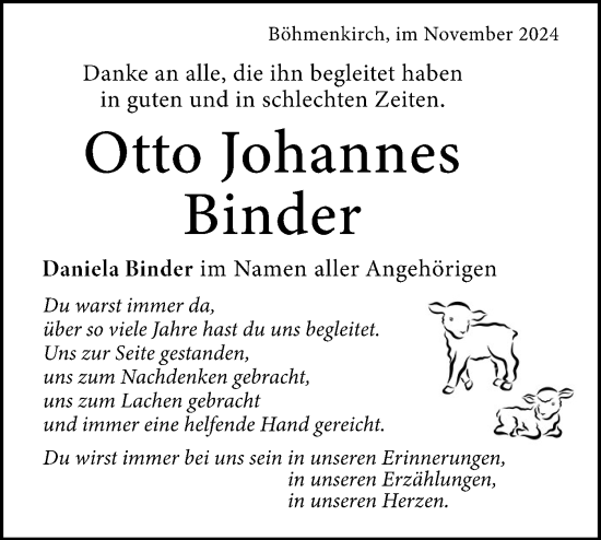 Traueranzeige von Otto Johannes Binder von Geislinger Zeitung