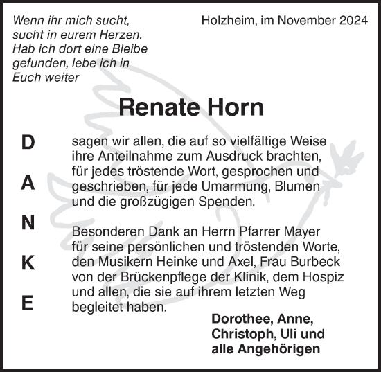 Traueranzeige von Renate Horn von NWZ Neue Württembergische Zeitung