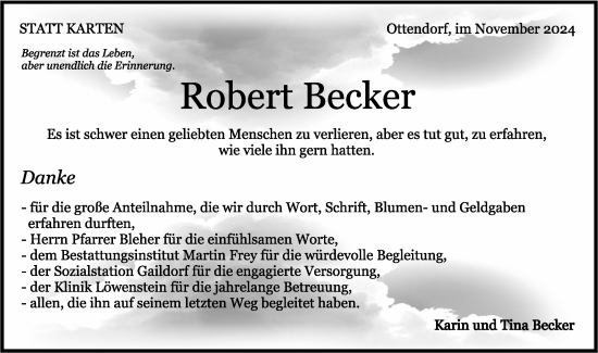 Traueranzeige von Robert Becker von Rundschau Gaildorf