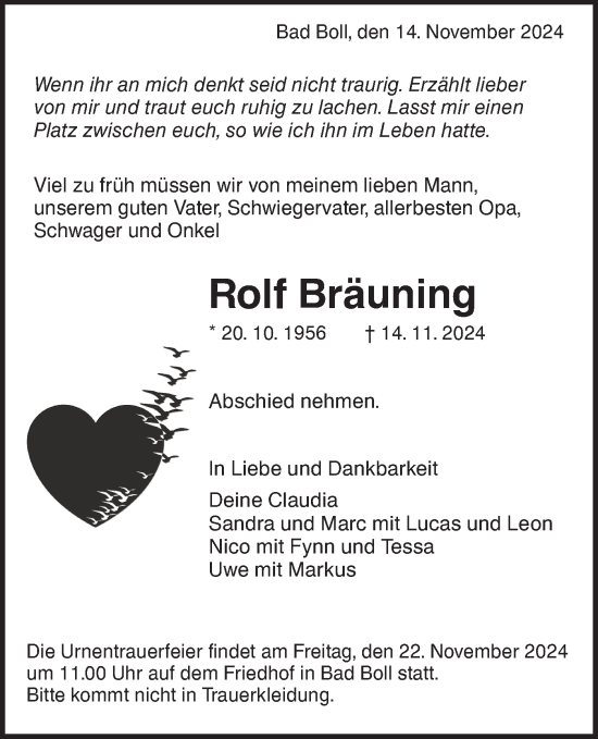 Traueranzeige von Rolf Bräuning von NWZ Neue Württembergische Zeitung