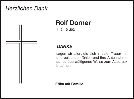 Traueranzeige von Rolf Dorner von NWZ Neue Württembergische Zeitung