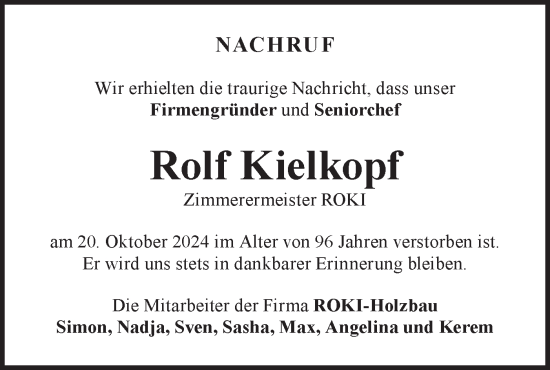 Traueranzeige von Rolf Kielkopf von NWZ Neue Württembergische Zeitung