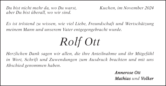 Traueranzeige von Rolf Ott von Geislinger Zeitung