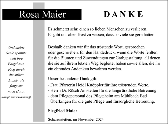 Traueranzeige von Rosa Maier von SÜDWEST PRESSE Ausgabe Ulm/Neu-Ulm