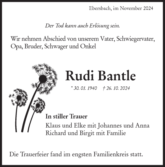 Traueranzeige von Rudi Bantle von NWZ Neue Württembergische Zeitung