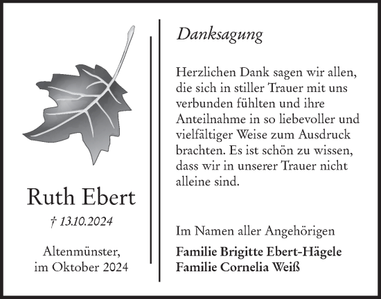 Traueranzeige von Ruth Ebert von Hohenloher Tagblatt