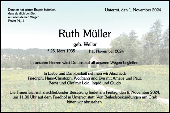 Traueranzeige von Ruth Müller von Rundschau Gaildorf