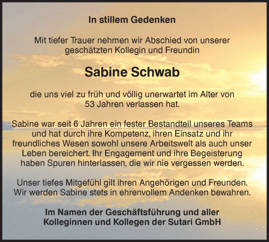 Traueranzeige von Sabine Schwab von NWZ Neue Württembergische Zeitung