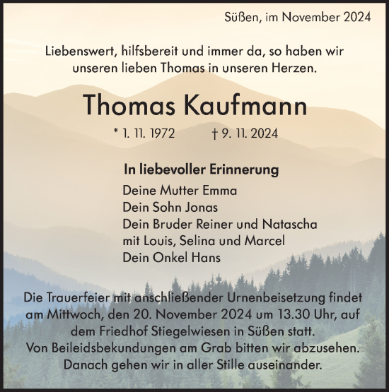 Traueranzeige von Thomas Kaufmann von NWZ Neue Württembergische Zeitung