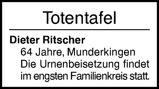 Traueranzeige von Totentafel vom 12.11.2024 von Ehinger Tagblatt