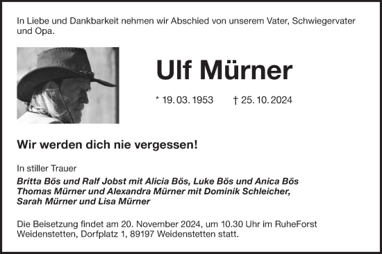 Traueranzeige von Ulf Mürner von Hohenloher Tagblatt