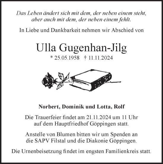 Traueranzeige von Ulla Gugenhan-Jilg von NWZ Neue Württembergische Zeitung