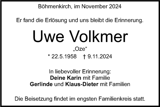 Traueranzeige von Uwe Volkmer von Geislinger Zeitung