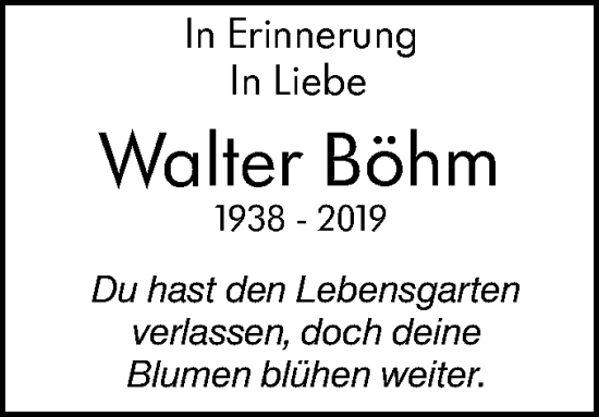 Traueranzeige von Walter Böhm von NWZ Neue Württembergische Zeitung