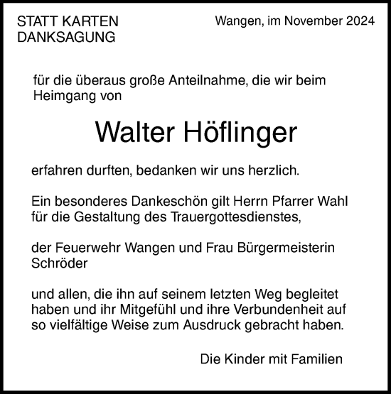 Traueranzeige von Walter Höflinger von NWZ Neue Württembergische Zeitung