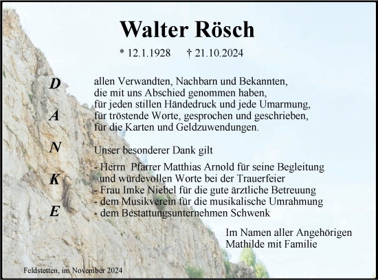 Traueranzeige von Walter Rösch von Alb-Bote/Metzinger-Uracher Volksblatt