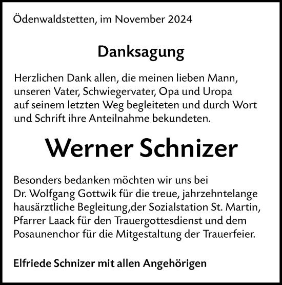 Traueranzeige von Werner Schnizer von Alb-Bote/Metzinger-Uracher Volksblatt