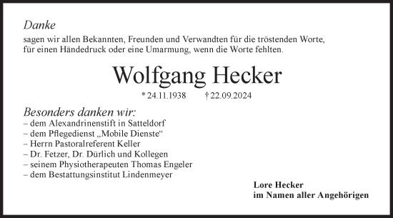 Traueranzeige von Wolfgang Hecker von Hohenloher Tagblatt