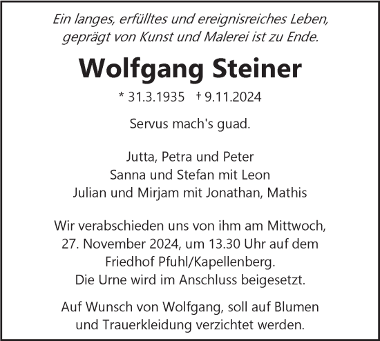 Traueranzeige von Wolfgang Steiner von SÜDWEST PRESSE Ausgabe Ulm/Neu-Ulm