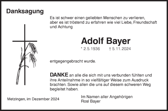 Traueranzeige von Adolf Bayer von Neckar-Chronik