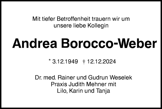 Traueranzeige von Andrea Borocco-Weber von NWZ Neue Württembergische Zeitung