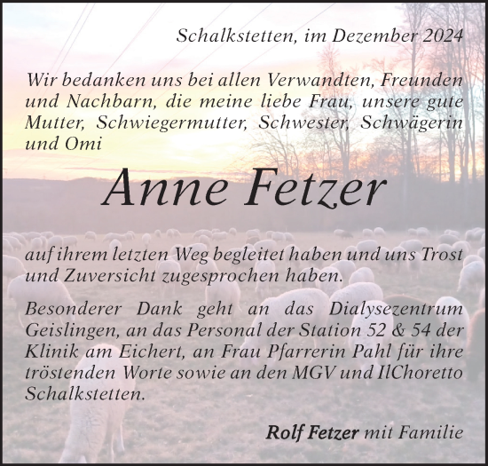 Traueranzeige von Anne Fetzer von Geislinger Zeitung