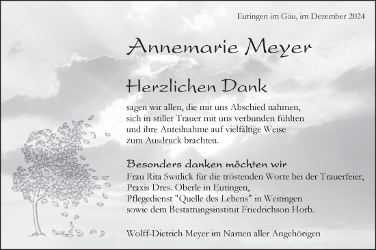 Traueranzeige von Annemarie Meyer von Neckar-Chronik