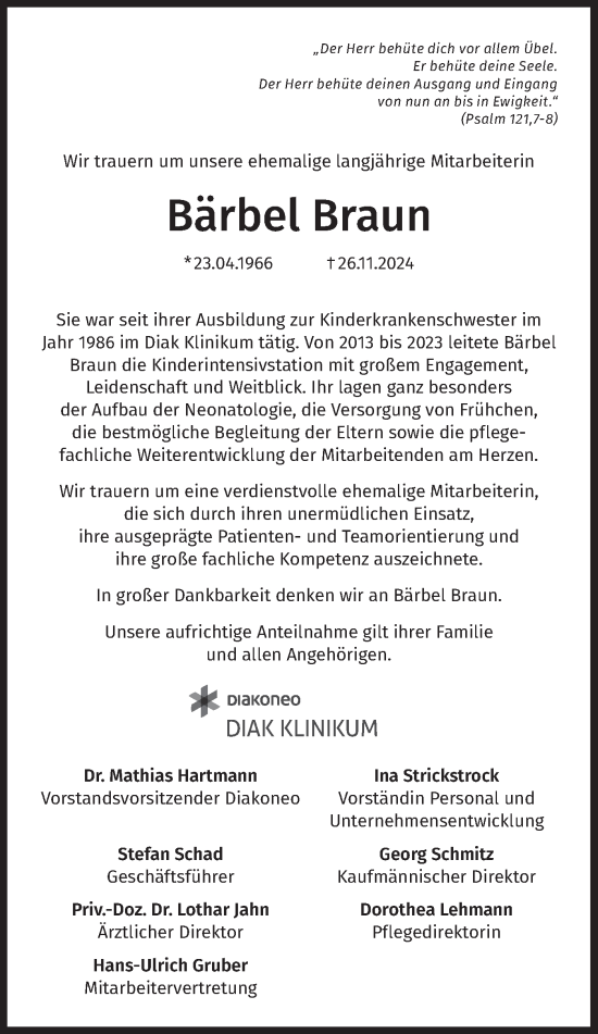 Traueranzeige von Bärbel Braun von Haller Tagblatt