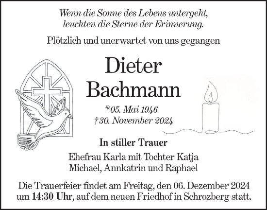 Traueranzeige von Dieter Bachmann von Hohenloher Tagblatt