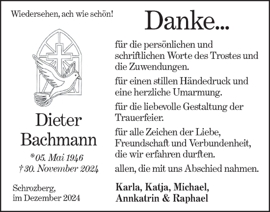 Traueranzeige von Dieter Bachmann von Hohenloher Tagblatt