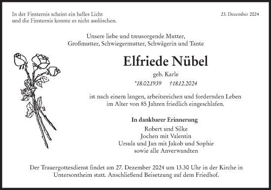 Traueranzeige von Elfriede Nübel von Haller Tagblatt