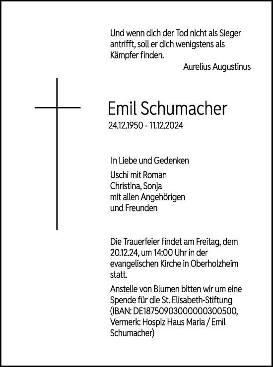 Traueranzeige von Emil Schumacher von SÜDWEST PRESSE Ausgabe Ulm/Neu-Ulm