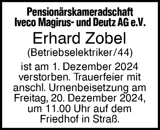 Traueranzeige von Erhard Zobel von SÜDWEST PRESSE Ausgabe Ulm/Neu-Ulm